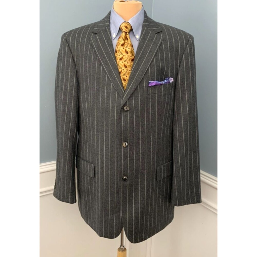Vintage Hugo Boss Suit Mens 46R Wool Flannel Pinstripe Scorsese 90s Jacket Pants